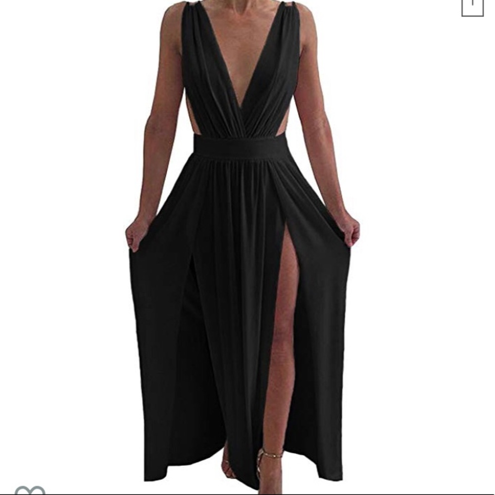 Black backless formal dress